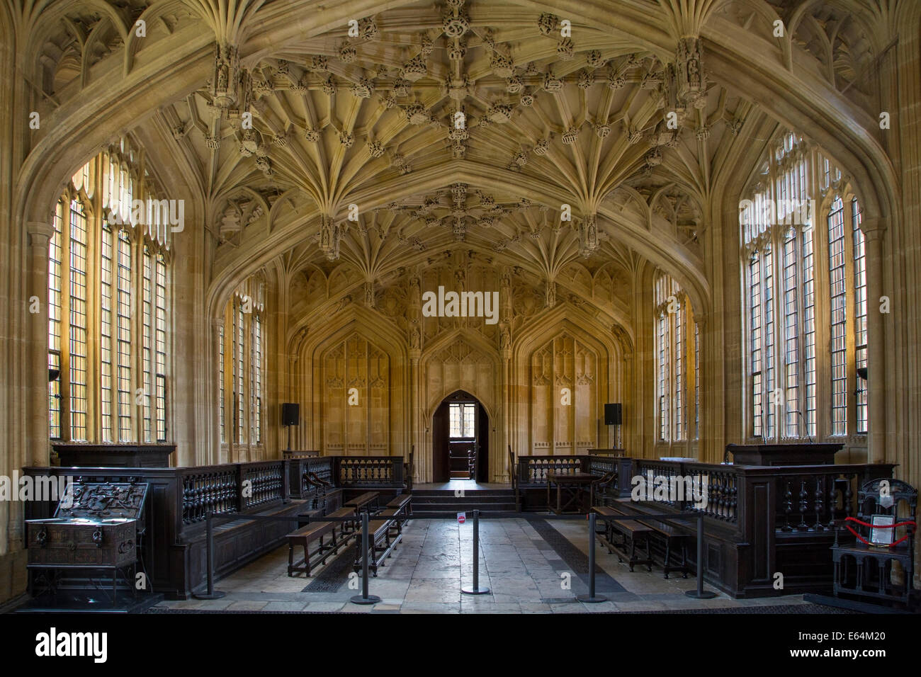 Innenraum der Divinity School - 1488 erbaut, Teil der aktuellen Bodleian Libraries, Oxford, Oxfordshire, England Stockfoto