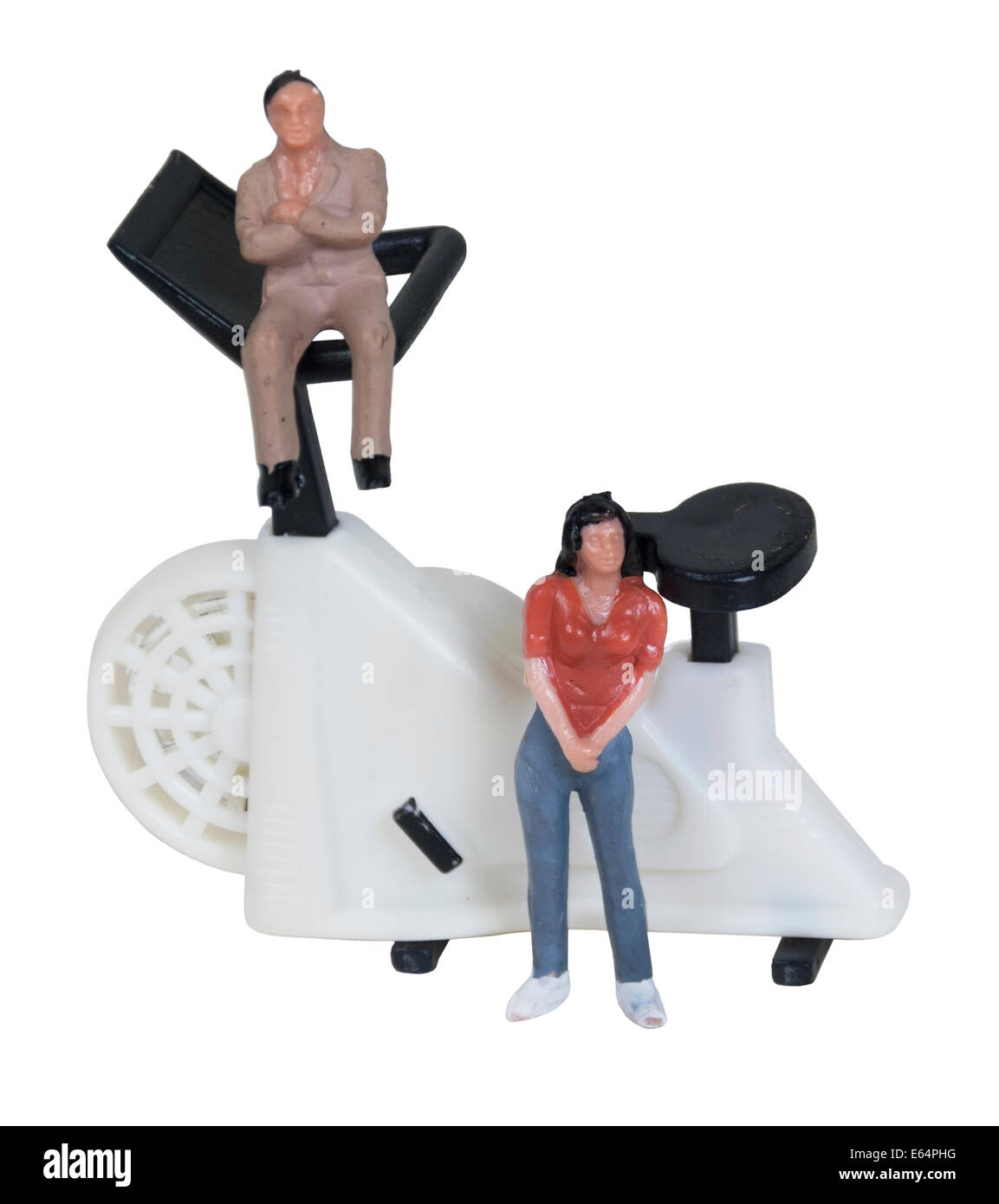 Weiße Heimtrainer für Gesundheit Fitness mit Miniatur-Motivatoren - Pfad enthalten verwendet Stockfoto