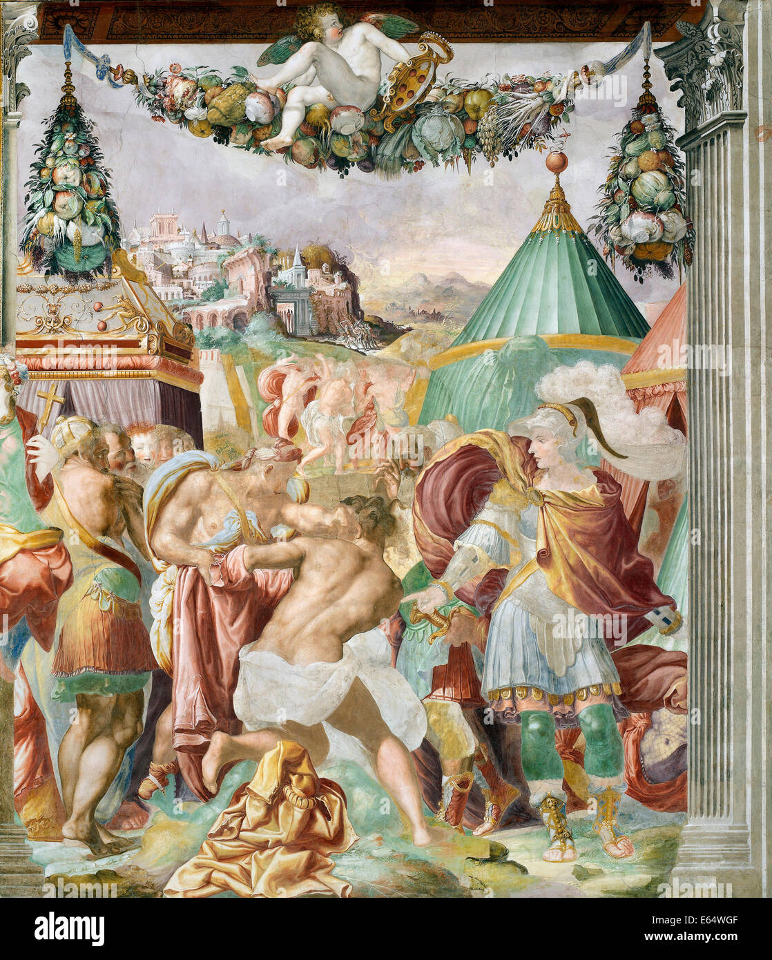 Francesco de' Rossi (Salviati), Camillo bestraft den tückischen Lehrer aus Falerii 1543-1545 unter freiem Himmel. Stockfoto