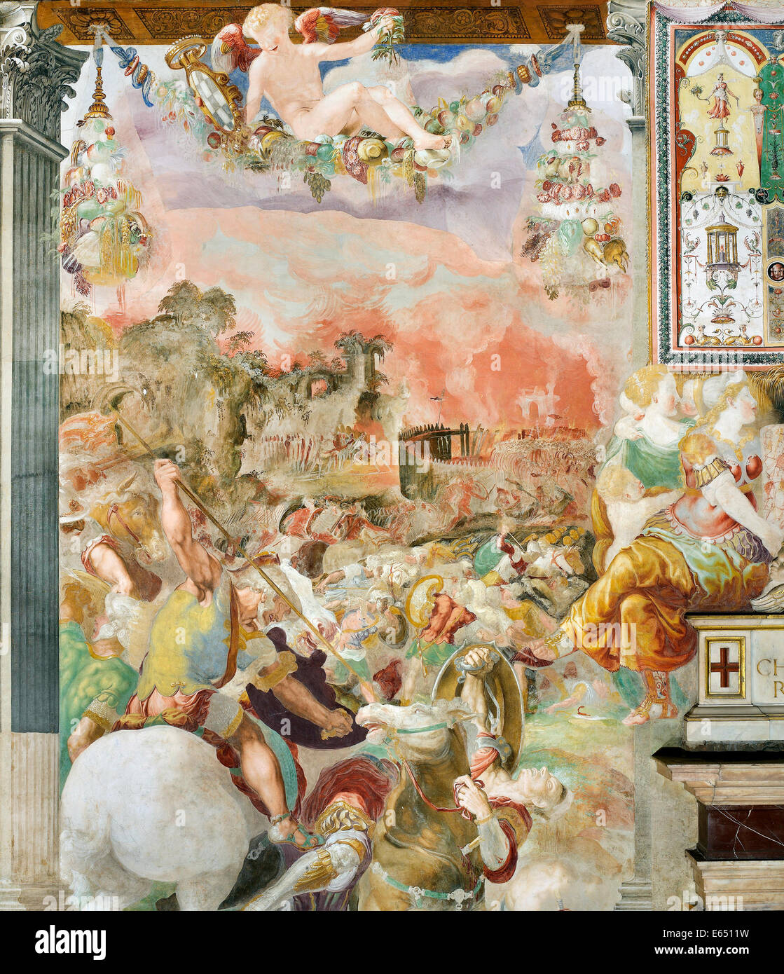 Francesco de' Rossi (Salviati), die Flucht des Freskos mittelbares 1543-1545. Palazzo Vecchio Museum, Florenz, Italien. Stockfoto