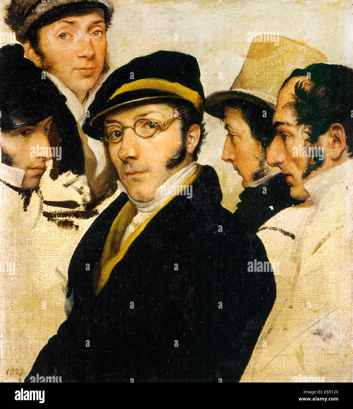 Francesco Hayez, Self Portrait in einer Gruppe von Freund 1824-1827-Öl auf Leinwand. Museo Poldi Pezzoli, Mailand, Italien. Stockfoto