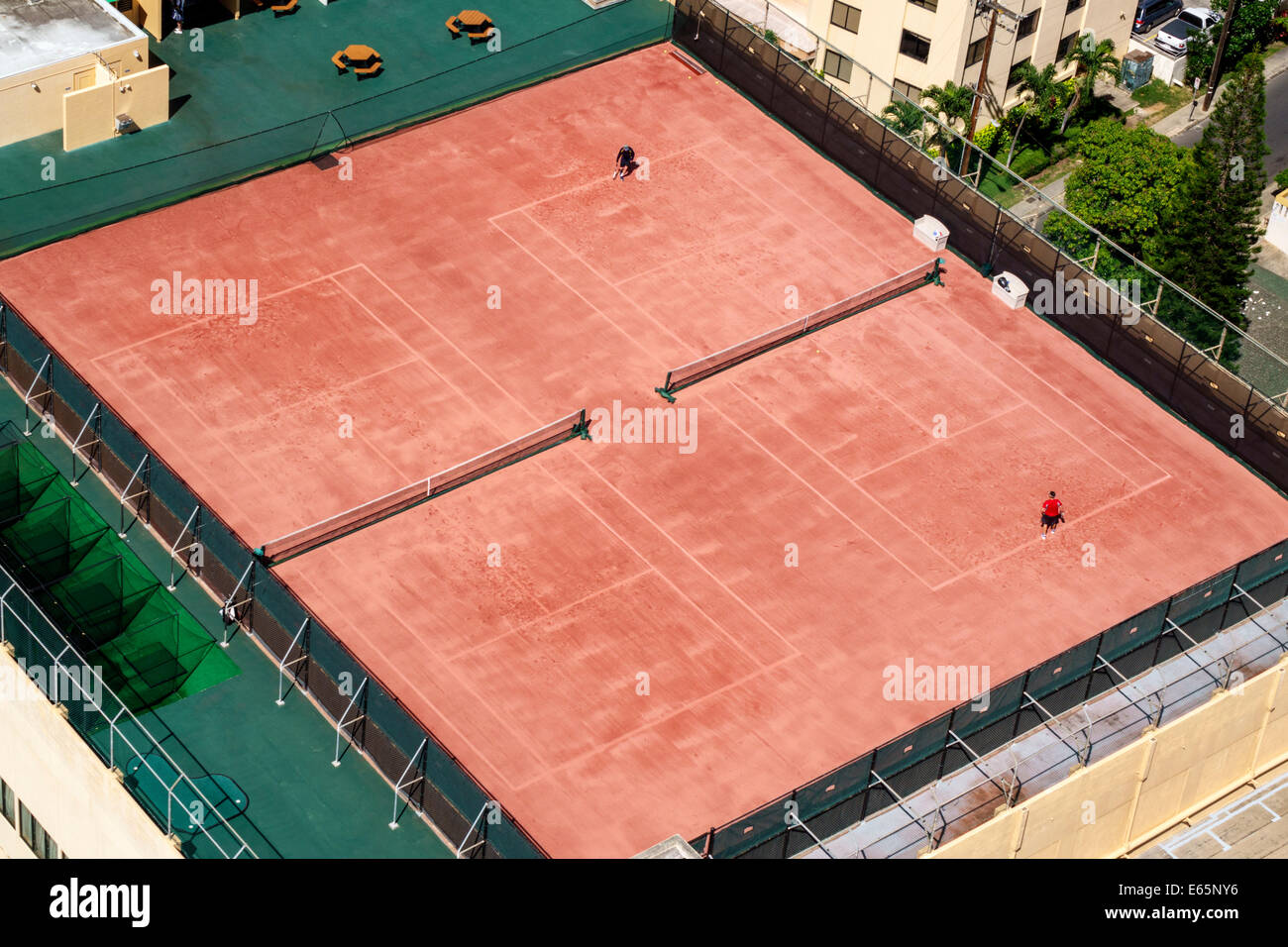 Honolulu Hawaii, Oahu, Hawaiian, Waikiki Beach, Tennisclub, Tennisplatz, Dachterrasse, USA, USA, USA, Amerika Polynesien, HI140323013 Stockfoto