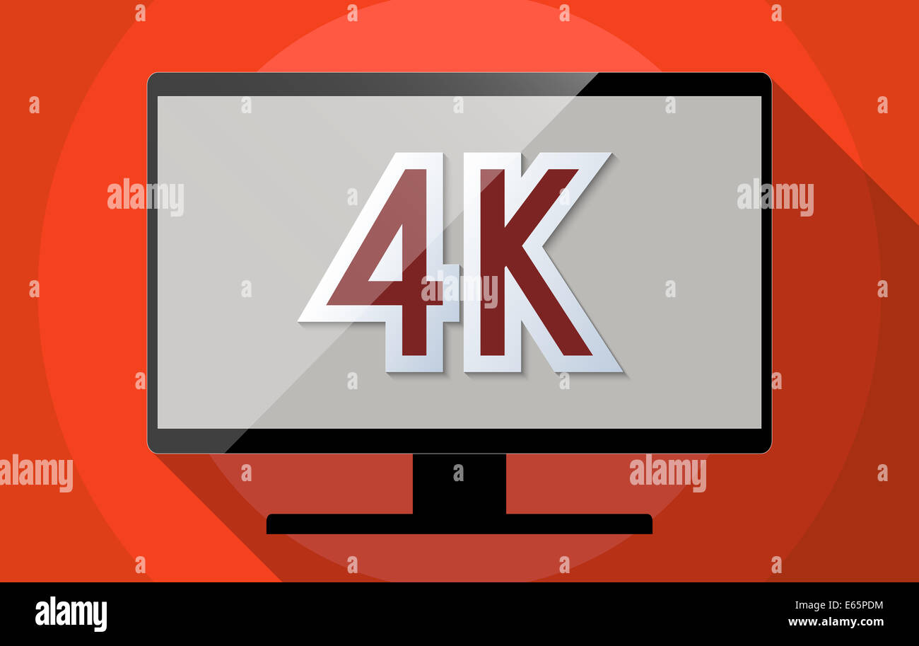 Konzept für Ultra-high-Definition-Fernsehen (UHDTV), 4K Auflösung und High-Tech-Revolution. Flache Design-Darstellung. Stockfoto