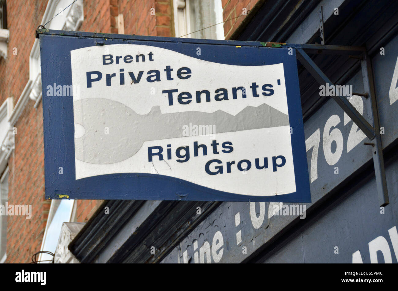 Brent Private Mieter Rechte Gruppe Zeichen, Kilburn, London, UK. Stockfoto