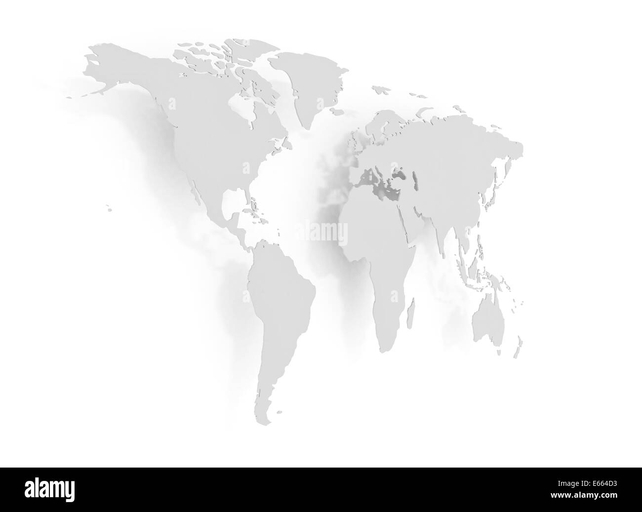 Silber Weltkarte auf weißem Hintergrund Stockfoto