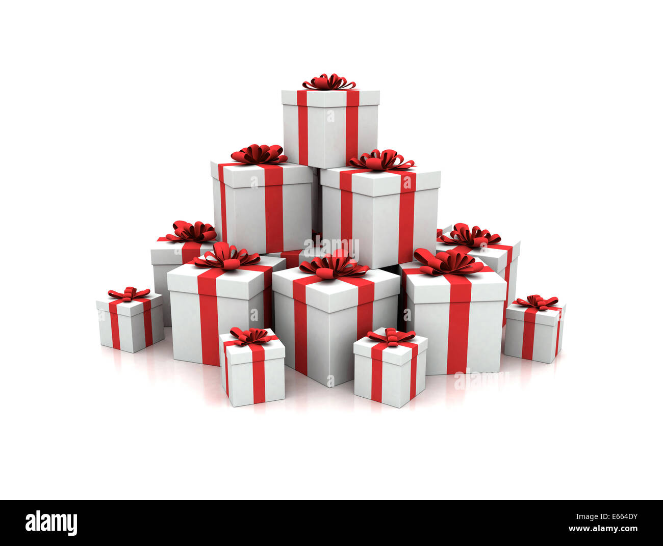 Stapel von roten Geschenk-Boxen 3d render Stockfoto