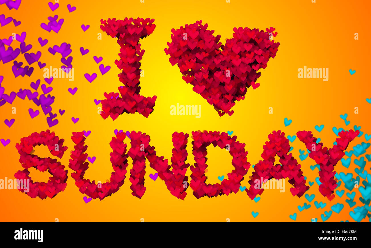 Ich liebe orange 3D-Hintergrund Sonntag Partikel Herzform Stockfoto