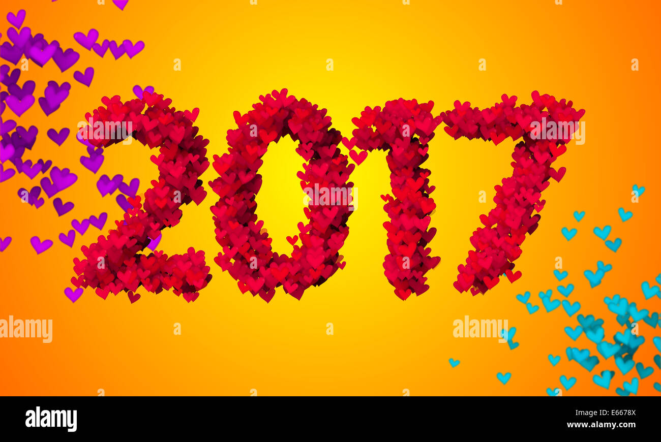 2017 Red Love Partikel Orange 3D-Hintergrund Kunst Stockfoto