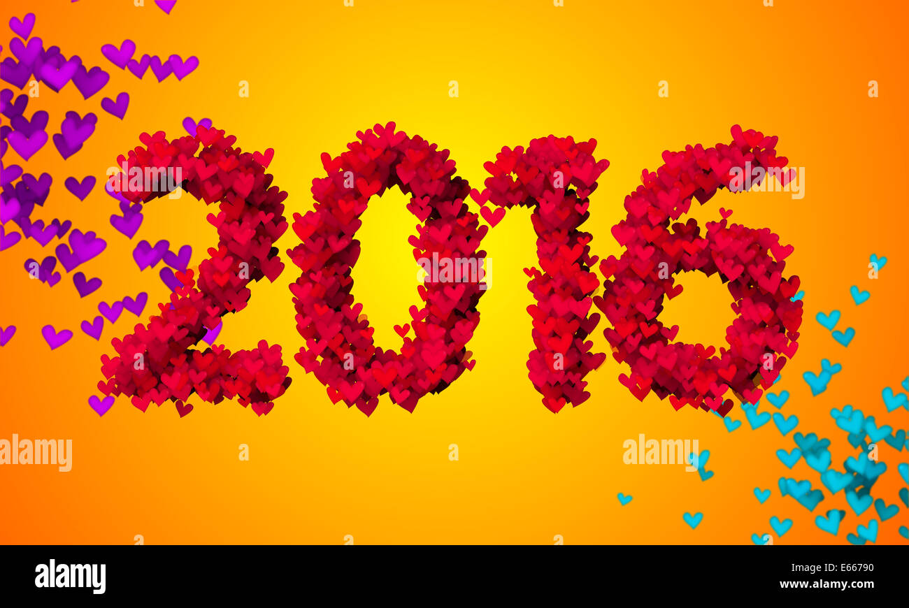 2016 Red Love Partikel Orange 3D-Hintergrund Kunst Stockfoto