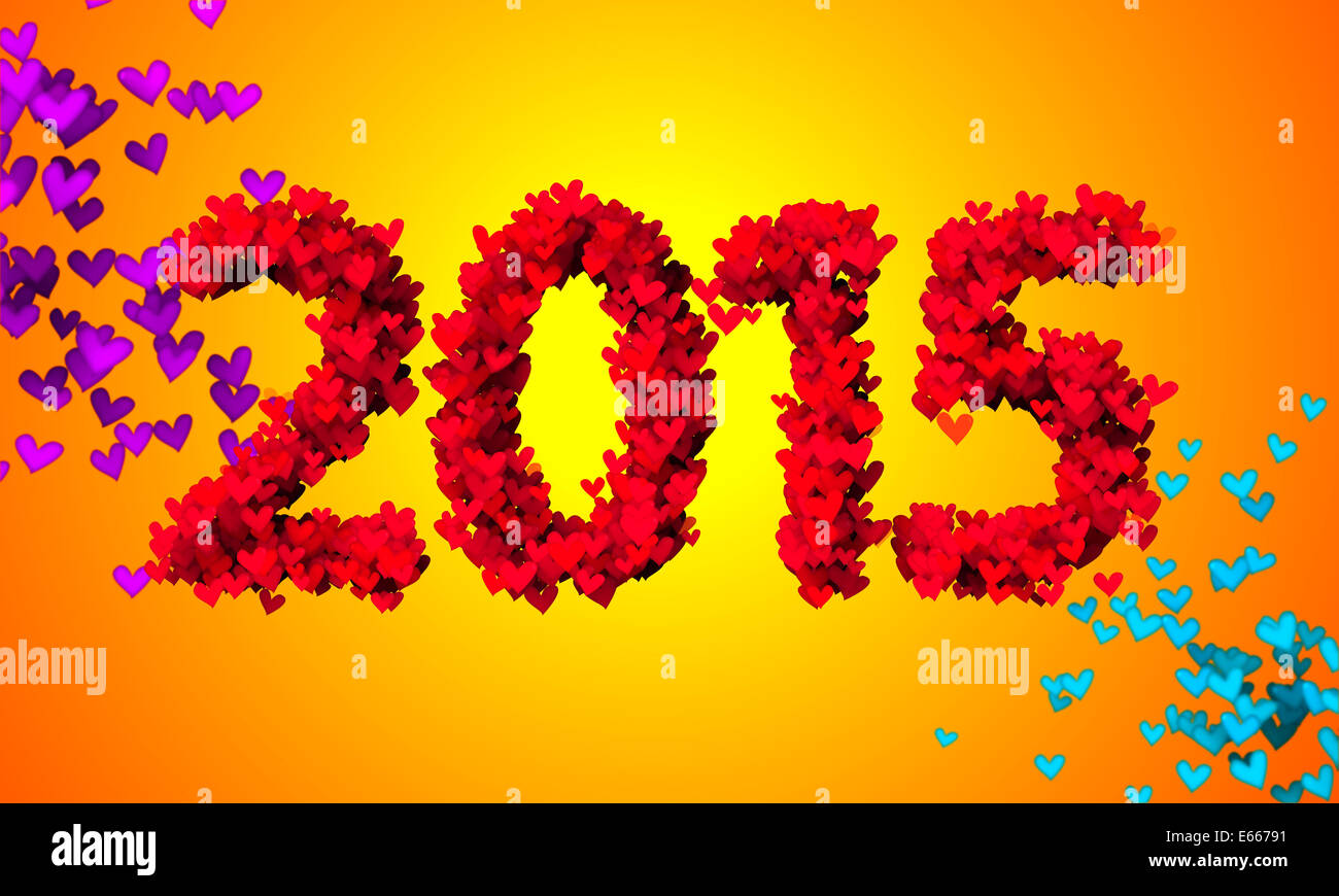 2015 Red Love Partikel Orange 3D-Hintergrund Kunst Stockfoto