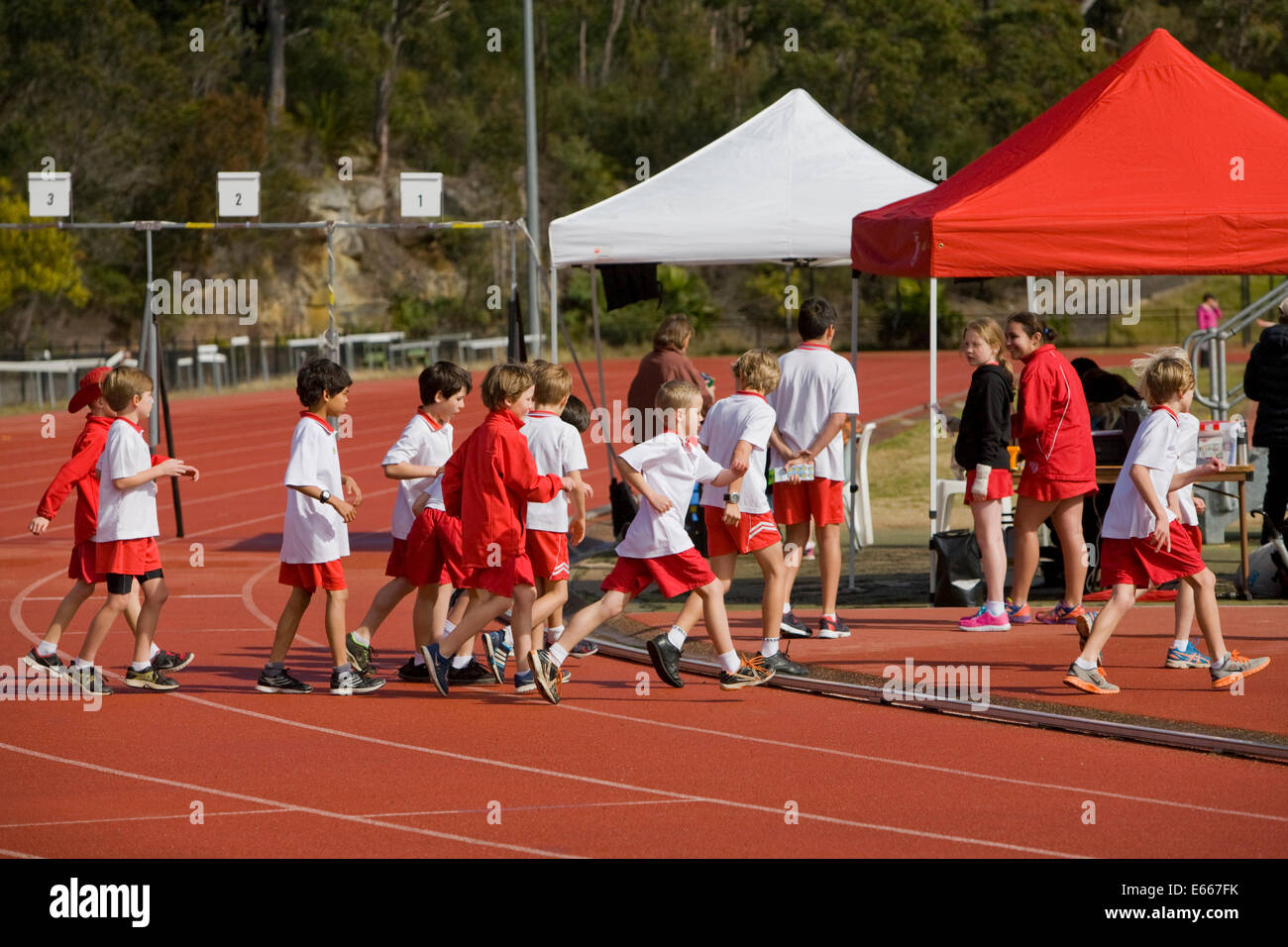 australische Sydney Grundschule Leichtathletik Tag und Wettbewerb, Sydney, new-South.Wales, Australien Stockfoto