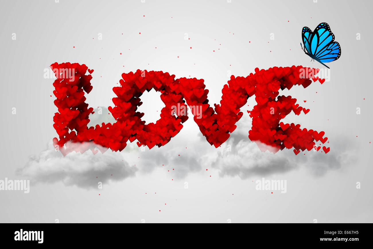 Liebe Partikel 3D Schmetterling Text Kunst Himmel Stockfoto