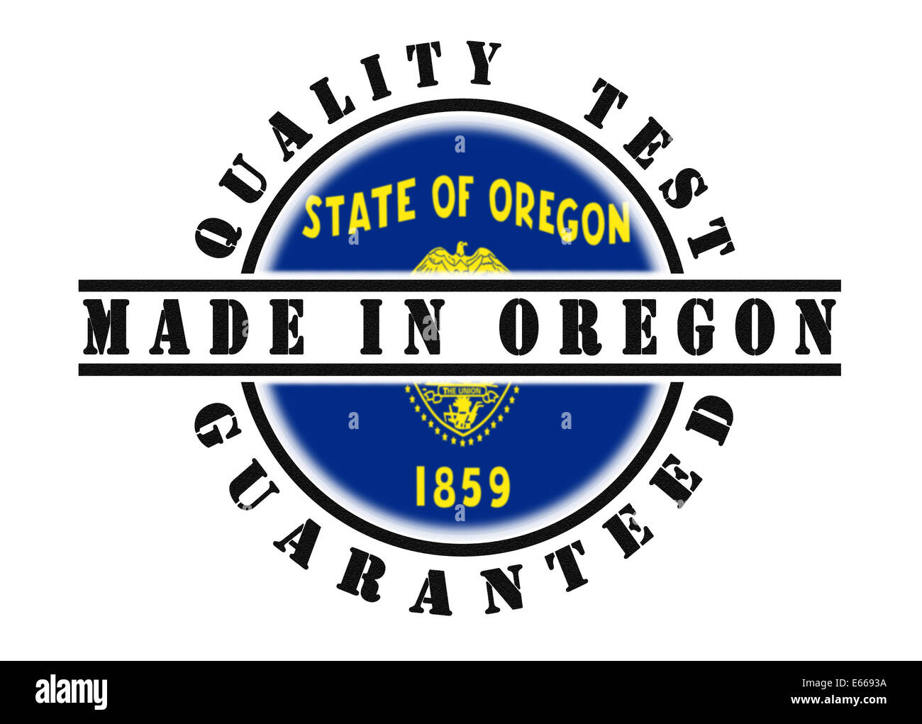 Qualitätsprüfung garantiert Stempel mit einer Staatsflagge in Oregon Stockfoto