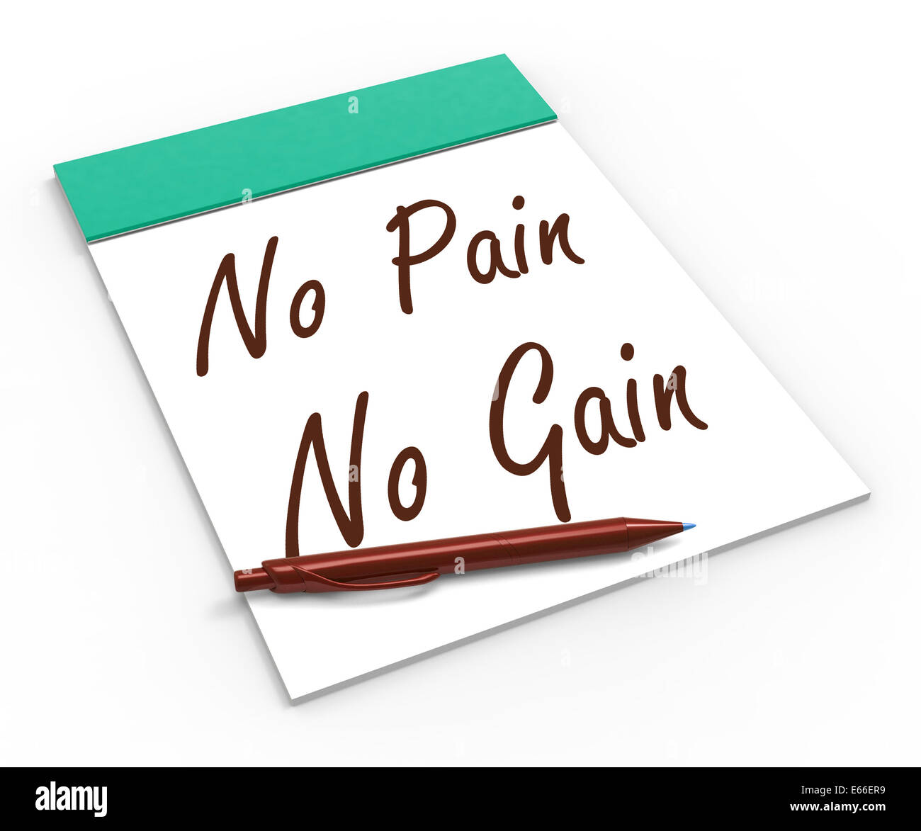 Nein Schmerzen gewinnen Notebook zeigt harte Arbeit Vergeltungen und Motivation Stockfoto