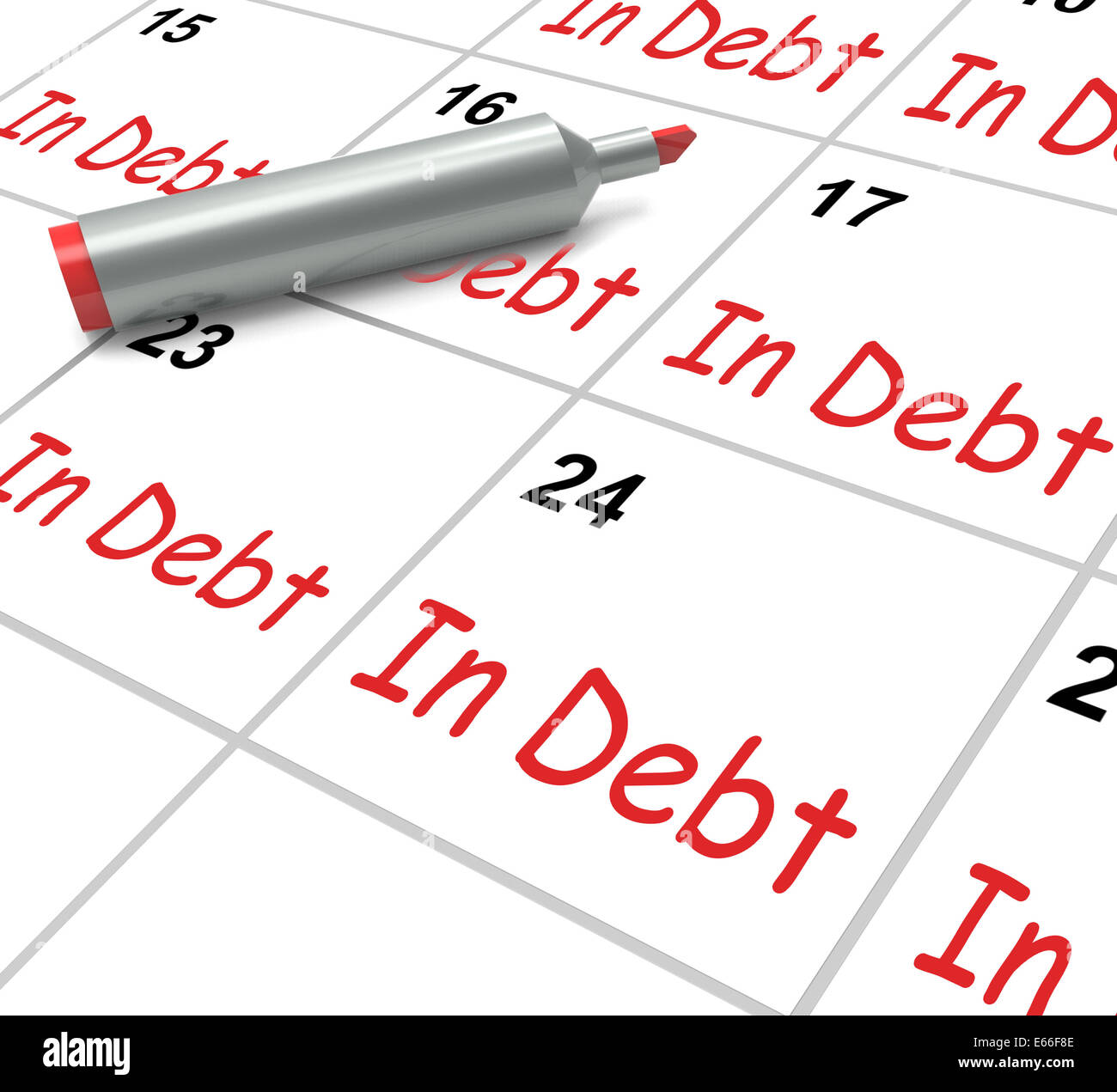 In Schulden Kalender wegen Geld und Due Stockfoto