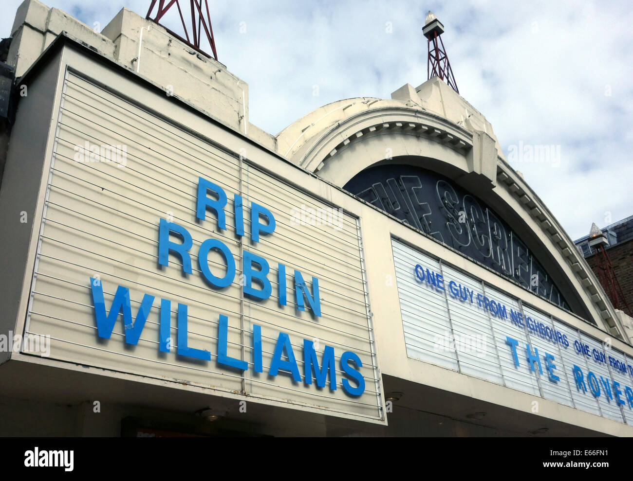 Hommage an Robin Williams auf dem Bildschirm auf den grünen Kino, London Stockfoto