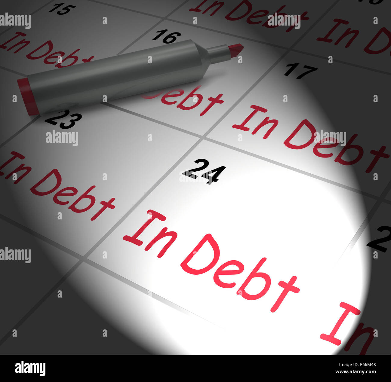 In Schulden Kalender anzeigen wegen Geld und Due Stockfoto