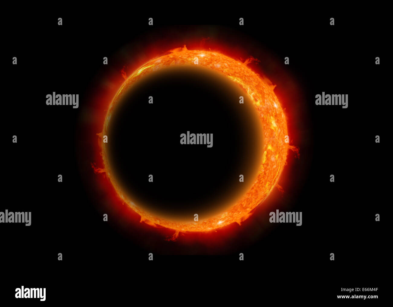 Die Mondfinsternis, abstrakten wissenschaftlichen Hintergrund - volle Eclipse, schwarzes Loch. Stockfoto