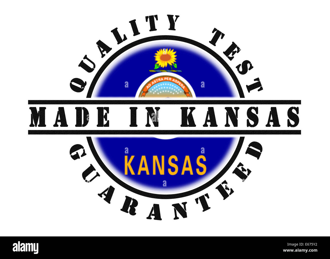 Qualitätsprüfung garantiert Stempel mit einer Staatsflagge in Kansas Stockfoto