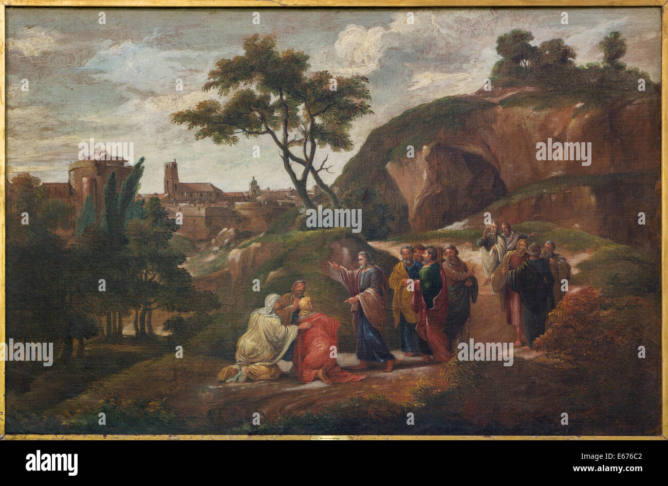 Brügge, Belgien - 12. Juni 2014: Farbe der Szene Jesus und Jünger durch D. Nolet 1645) in st. Jacobs Kirche (Jakobskerk). Stockfoto