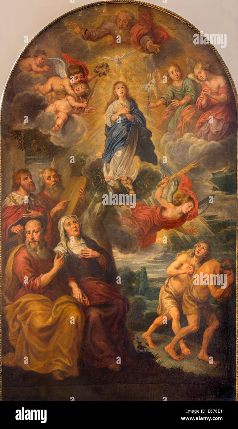Brügge, Belgien - 13. Juni 2014: Die Krönung der Jungfrau Maria in st. Giles Kirche (Sint Gilliskerk) Stockfoto