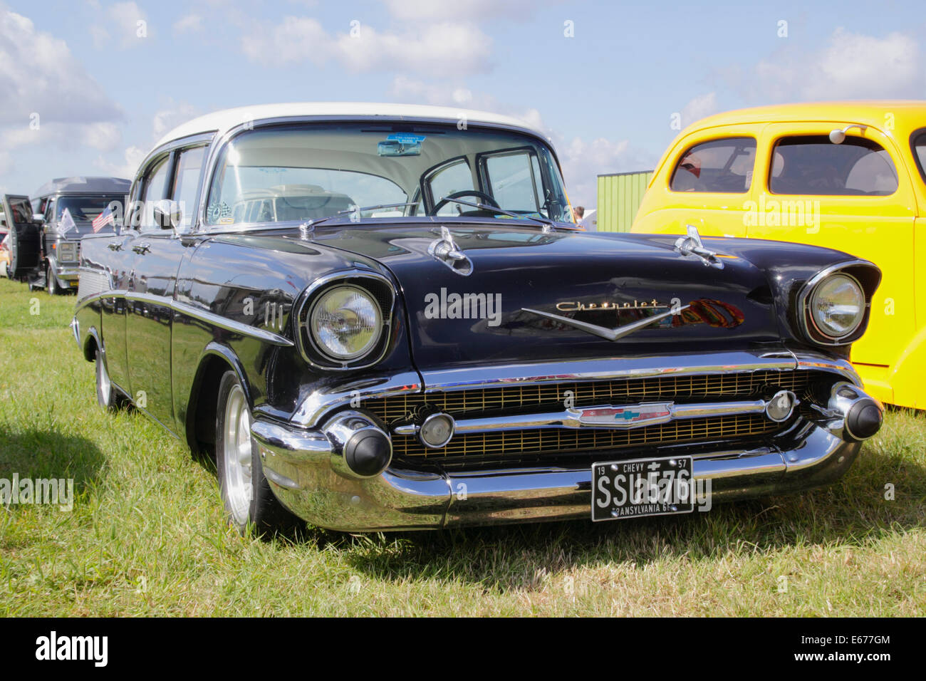 1957 Chevrolet Bel Air in weißer Waltham Retro-Festival 2014 Stockfoto