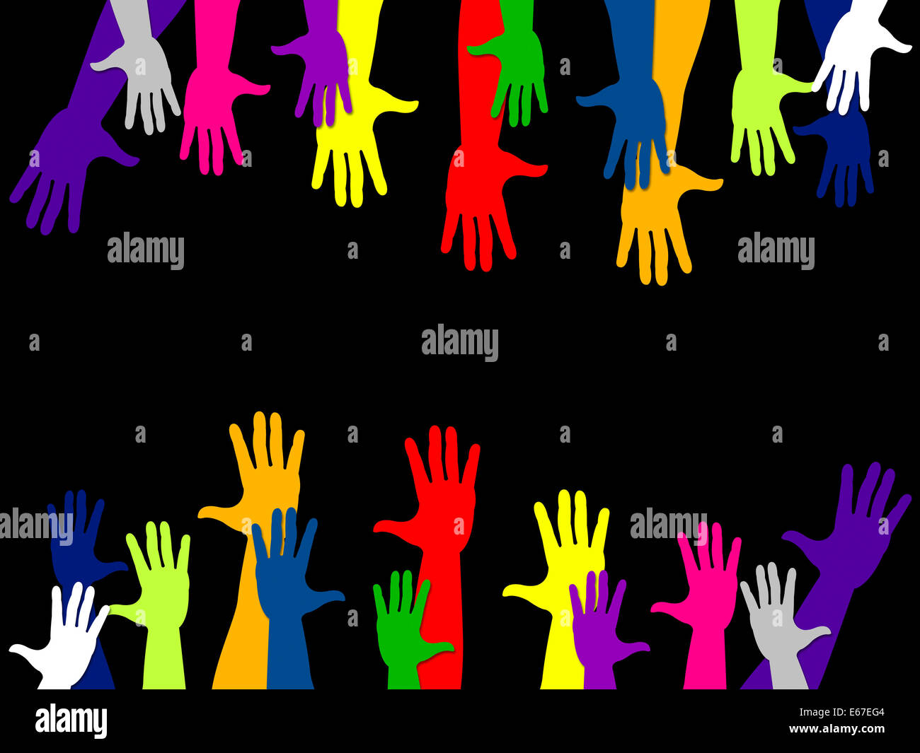 Reaching Out zeigt Hände zusammen und Freundschaft Stockfoto