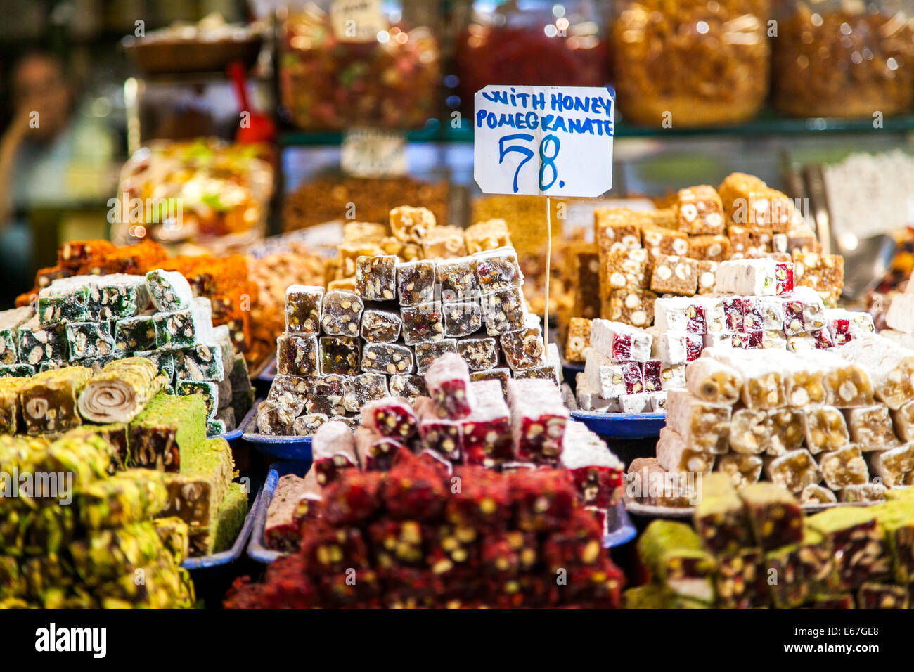 Turkish Delight Süßigkeiten in den Gewürzmarkt verkauft Stockfoto