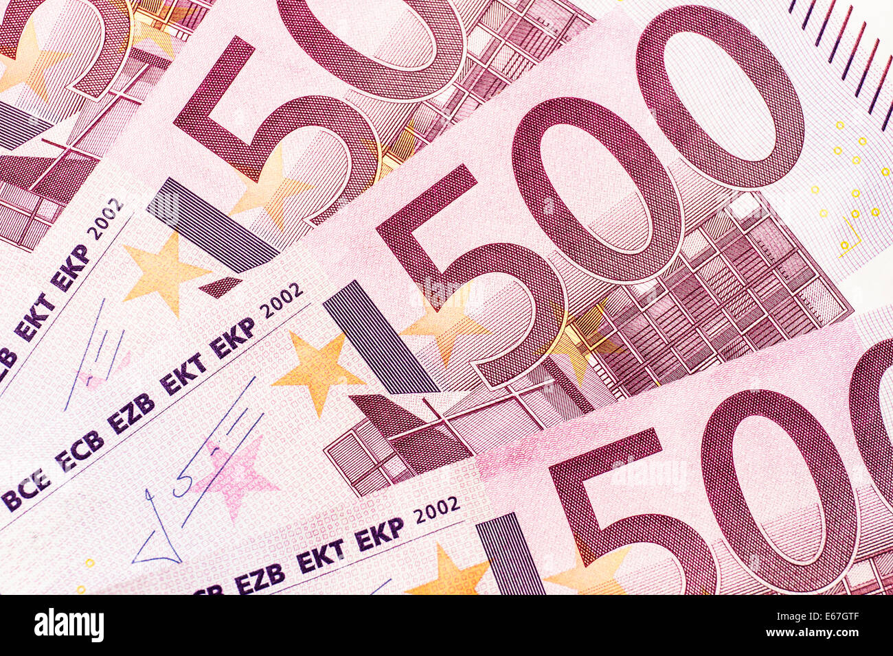 Hintergrund von 500 Euro-Banknoten Stockfoto