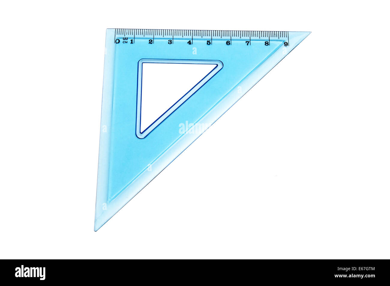 blaues Dreieck auf weißem Hintergrund isoliert Stockfoto