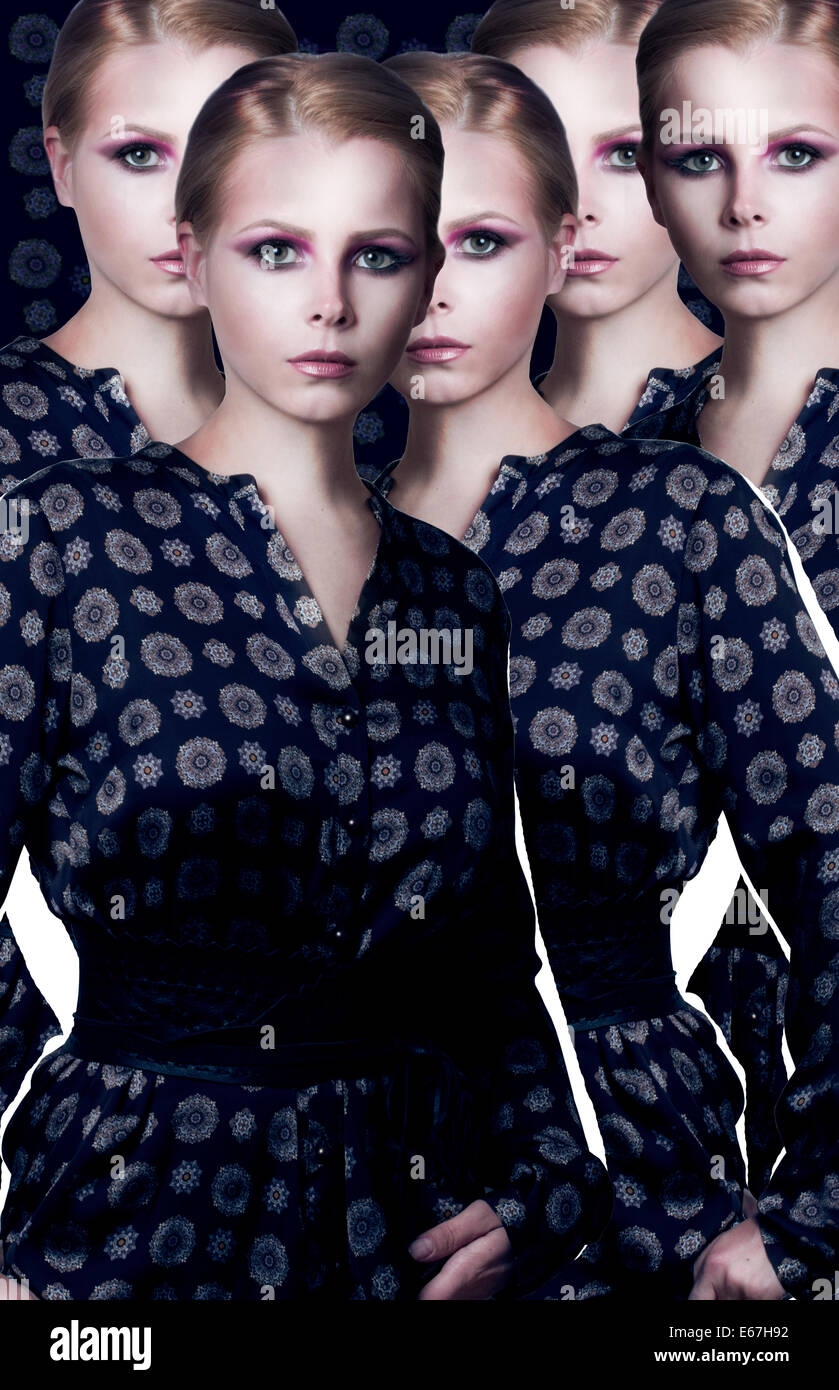 Stilisierung. Collage. Reihe von eleganten Mode-Modell in modernem Kleid Stockfoto
