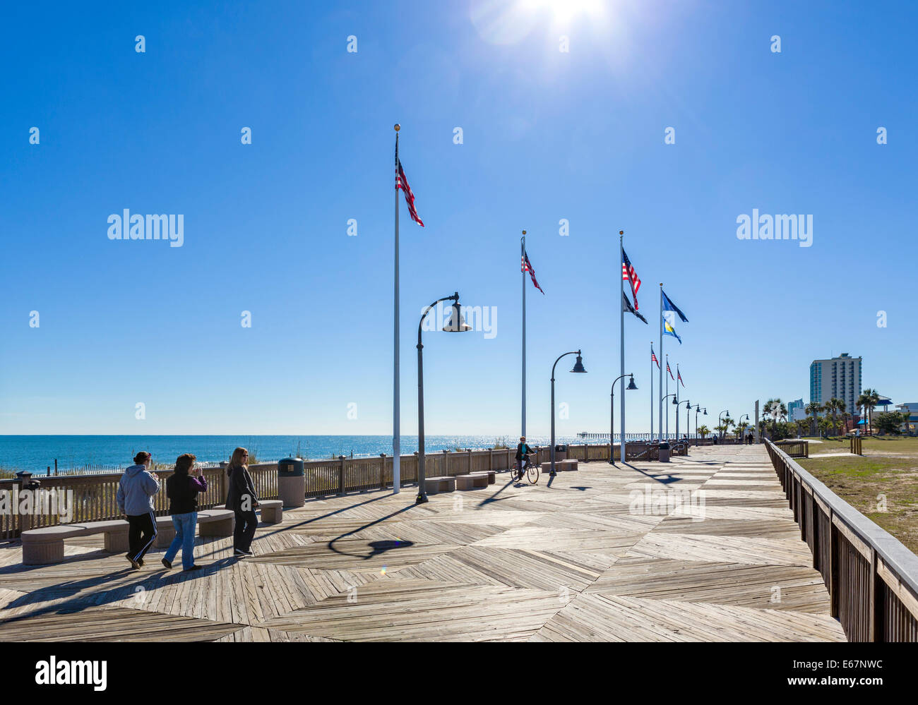 Myrtle Beach Boardwalk in einer ruhigen Nebensaison Herbsttag, Myrtle Beach, South Carolina, USA Stockfoto