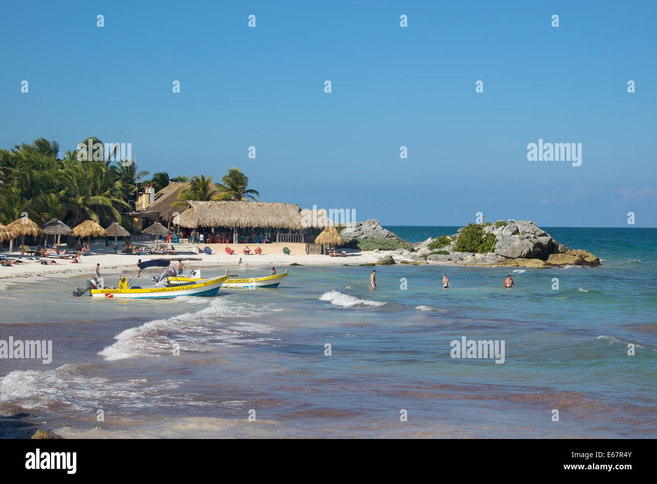 Kleine Bucht und Strand Tulum Yucatan Mexiko Stockfoto