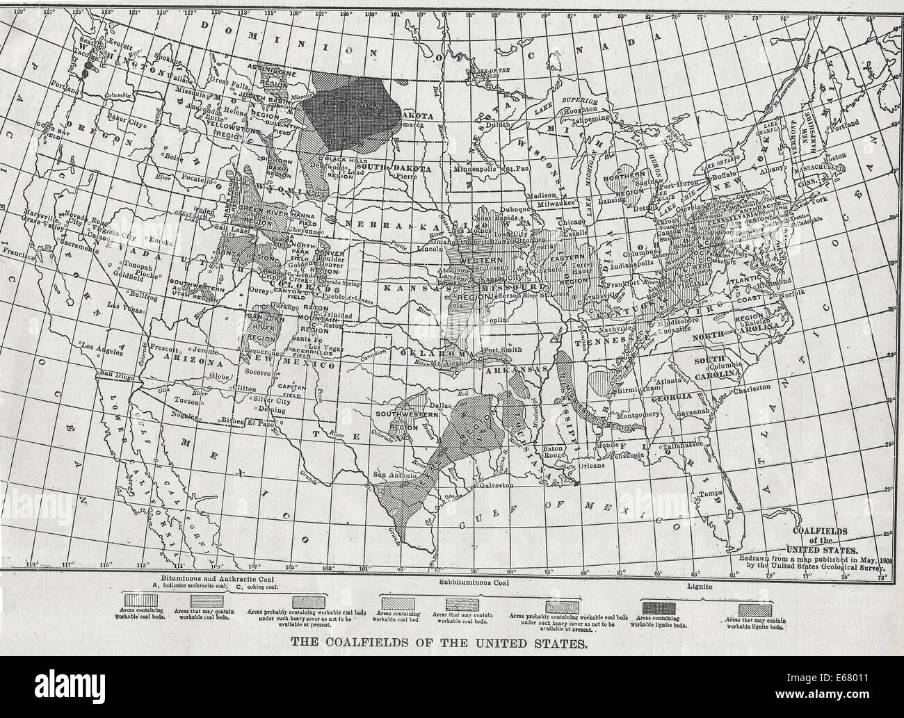 Karte von der Reviere der Vereinigten Staaten 1908 Stockfoto