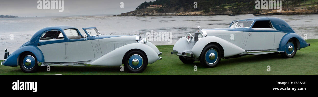 California, USA. 17. August 2014. Zwei 1931 Hispano-Suiza's mit Karosserie von Ferandez et Darrin auf 2014 Pebble Beach Concours d' Elegance Carmel California USA Kredit angezeigt wird: Martyn Goddard/Alamy Live News Stockfoto