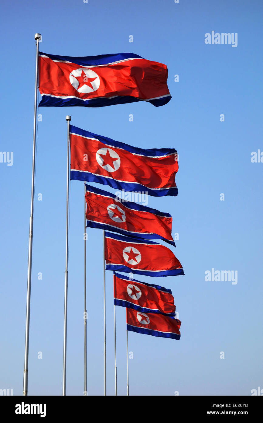 Nordkoreanischer Flagge, Fahne Nordkorea, Nationalflagge der Volksdemokratischen Republik Korea Stockfoto