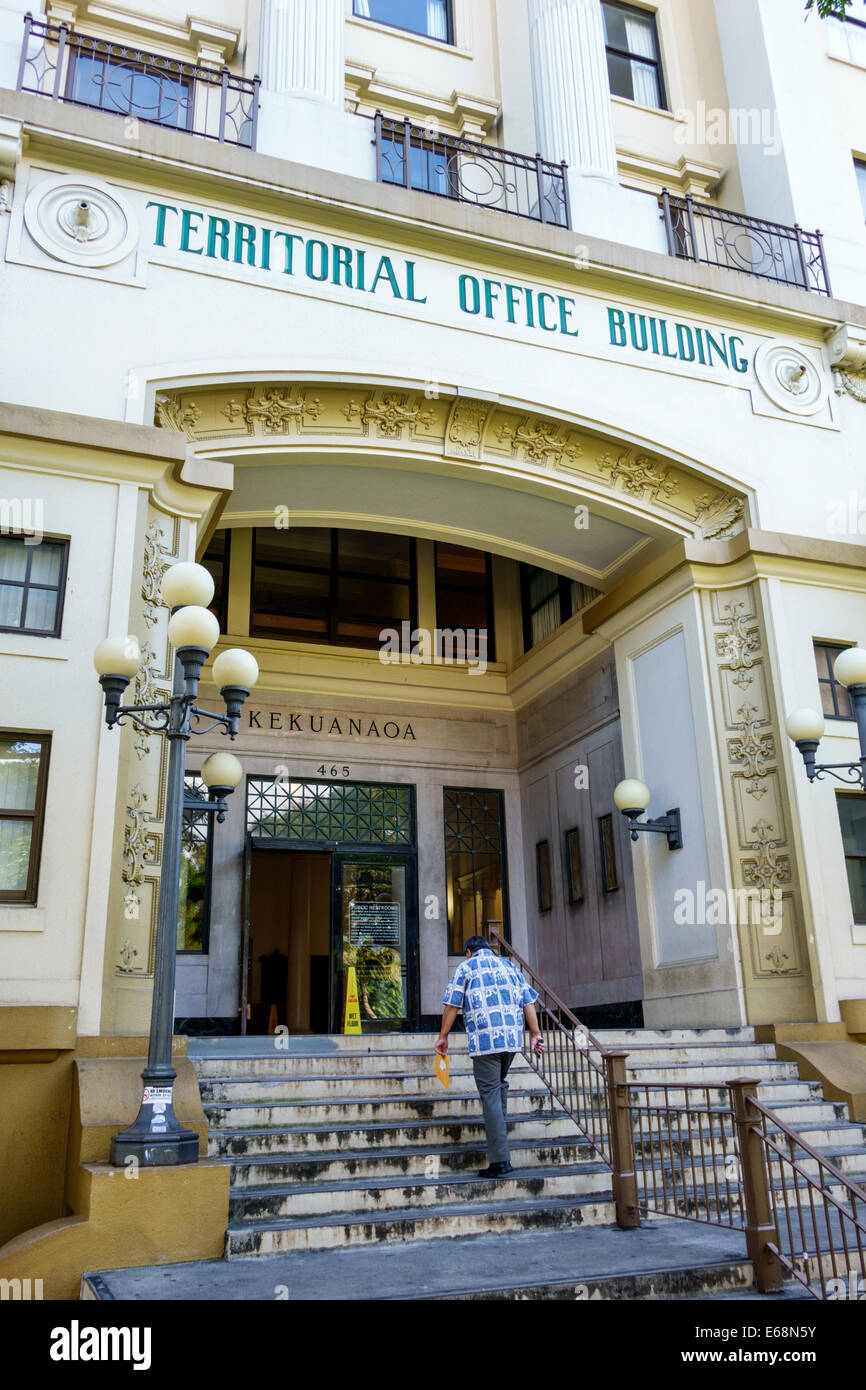 Honolulu Hawaii, Oahu, Hawaiian, Bürogebäude auf dem Territorium, Kekuanao'a, architektonischer Stil der Klassischen Wiedergeburt, außen, Eingang, USA, USA, USA, Amer Stockfoto