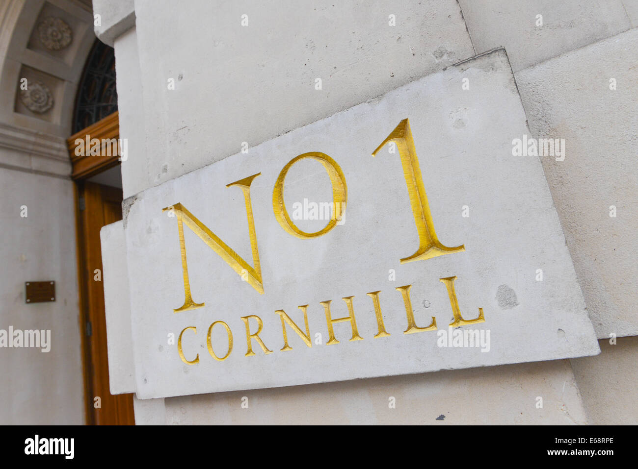 Nr. 1 Cornhill Stein geschnitzten Zeichen der Londoner city Stockfoto