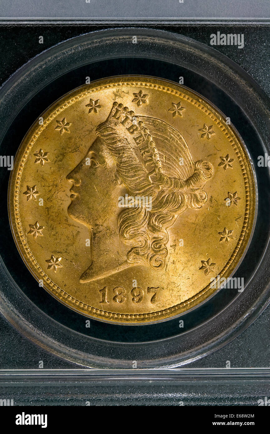 1897-USA $20 Liberty Goldmünze - frühe U. S. Währung - enthält fast eine Unze Gold. Stockfoto