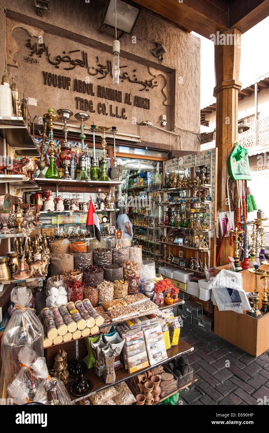 Deira Gewürze Souk Gewürzmarkt, Dubai, Vereinigte Arabische Emirate VAE. Stockfoto