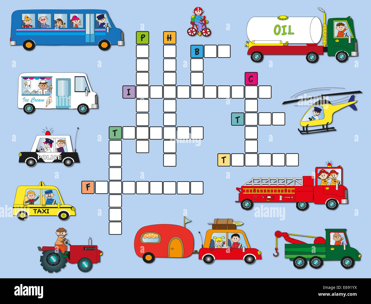 Spiel für Kinder: Kreuzworträtsel-Transport Stockfoto