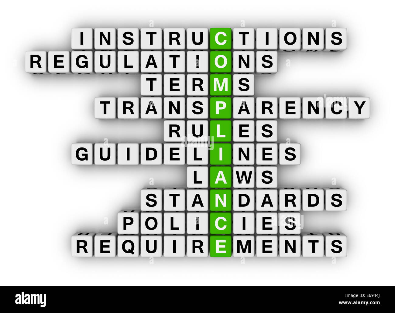 Compliance-Kreuzworträtsel Stockfoto