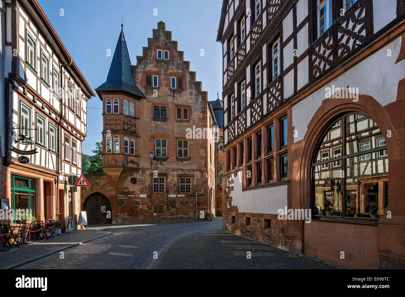Späten gotischen steinernen Haus, Altstadt, Büdingen, Hessen, Deutschland Stockfoto