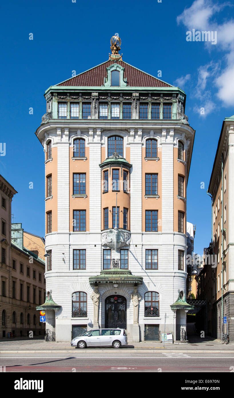 Historisches Stadthaus, Büro- und Geschäftshaus, Skeppsbron, Altstadt, Gamla Stan, Stockholm, Stockholms Län oder Stockfoto