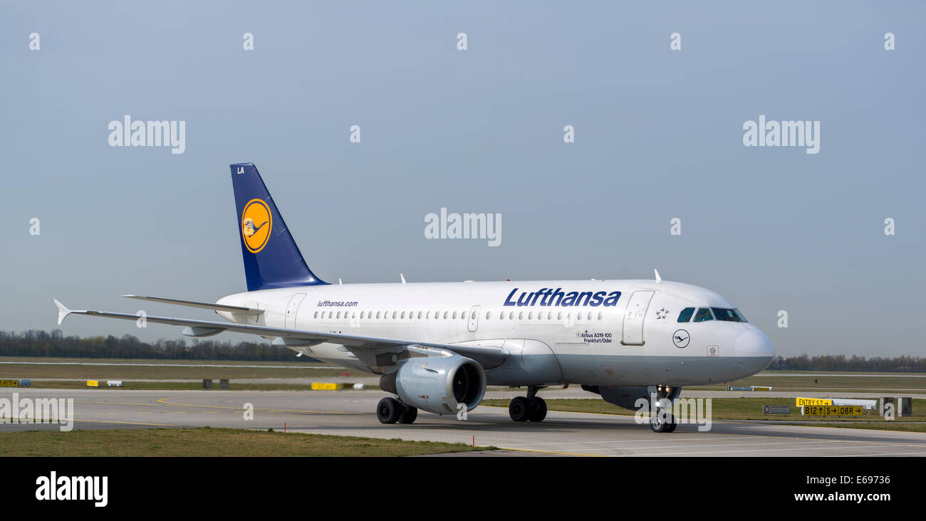 Airbus A319-100 "Frankfurt Oder" der Deutschen Lufthansa AG, Flughafen München, München, Upper Bavaria, Bayern, Deutschland Stockfoto