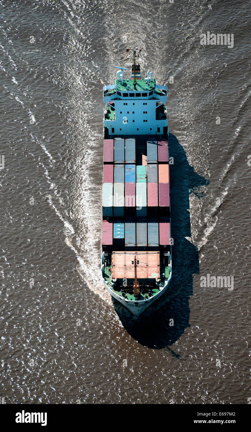 Luftaufnahme, MS Klenoden Feederschiff, an der Elbe, Hamburg, Deutschland Stockfoto