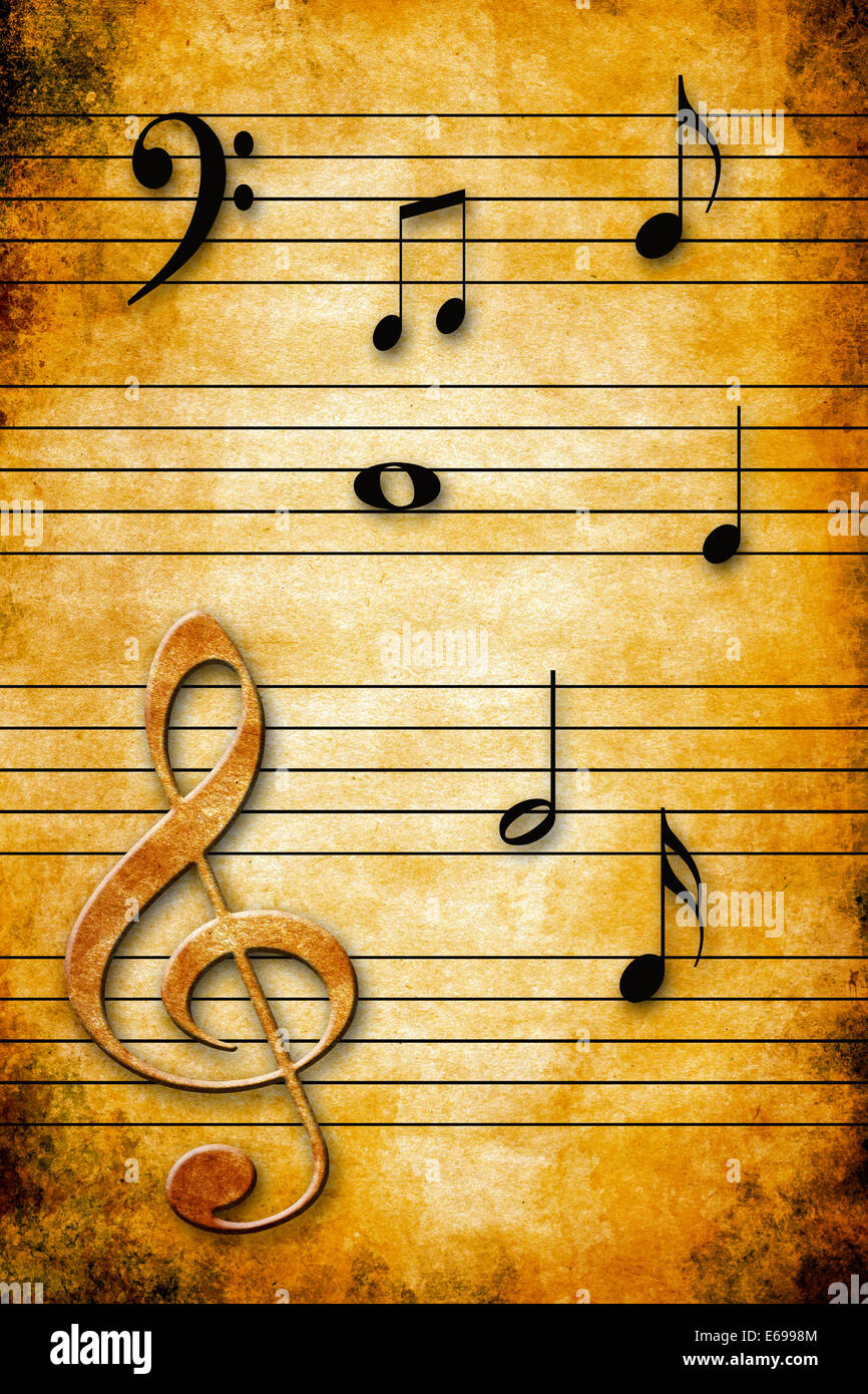 Musiknoten und Grunge Hintergrund Stockfoto
