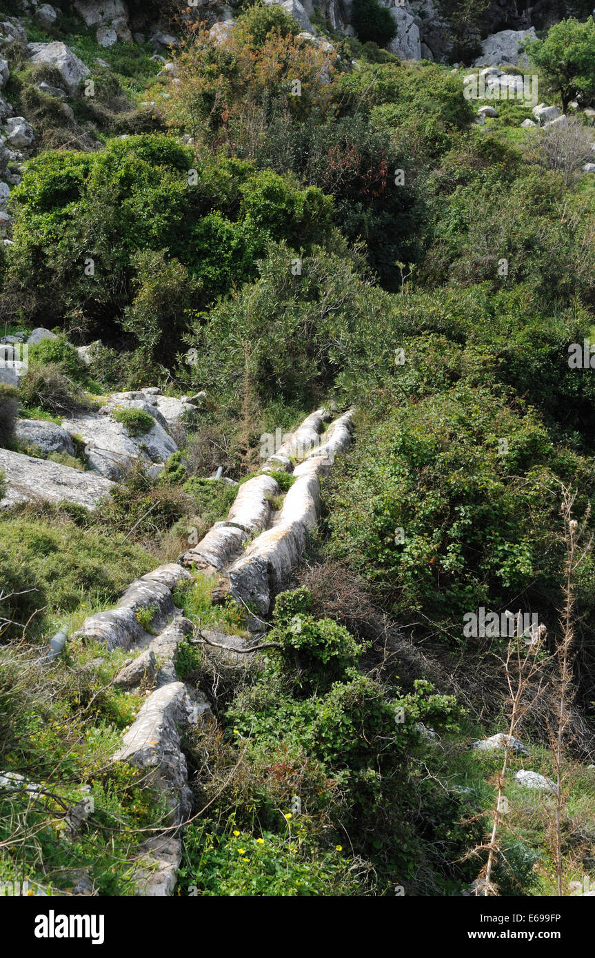 Reste der alten Bewässerungssystem der Besparmak Gebirge Nord Zypern Stockfoto