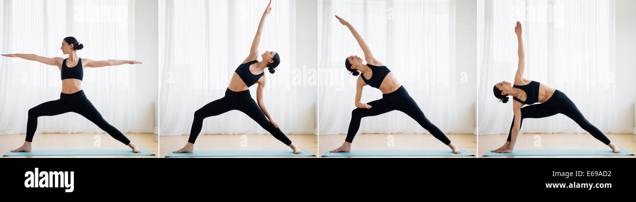 Kaukasische Frau praktizieren Yoga-Sequenz Stockfoto