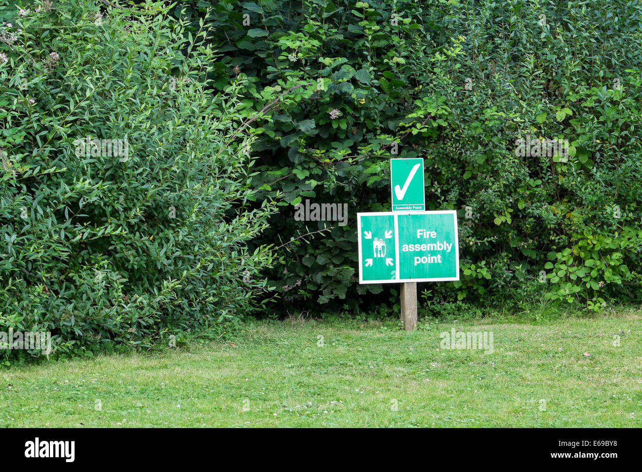 Lage Zeichen für Feuer Sammelplatz in Parkland Milton Stockfoto